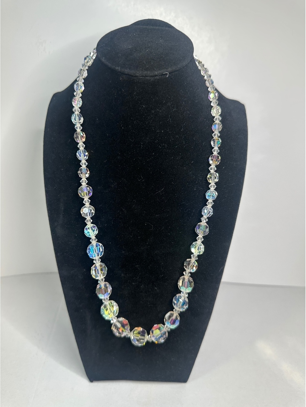 Aurora Borealis Faceted Crystal Graduated Bead Necklace W Germany Vintage